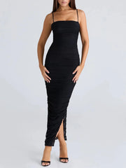 Black strapless dress with a slit