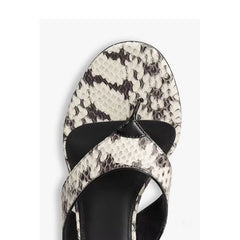 Snake pattern stiletto thong sandal close-up