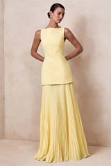 Boat Neck Sleeveless Pleated Maxi Dress