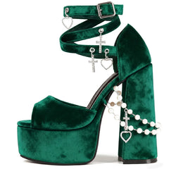 Velvet Charm Platform Block Heel Sandals