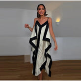 Contrast trim V-neck maxi dress