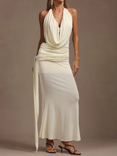 White Open Back Cowl Neck Drape Maxi Dress