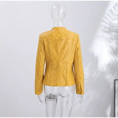 Snake Print Yellow Zip Biker Jacket