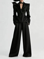 Black Bow Scarf Collar Hollow Out Lapel Collar Blazer