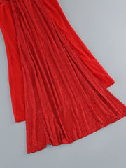Red Mesh Ruched Rhinestone Gown with Sculpted Column Shape