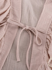 Ruffle Lace Tie Up Flare Top and Mini Shorts Set
