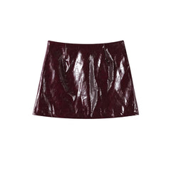 Faux Leather Lapel Jacket and Mini Skirt Set