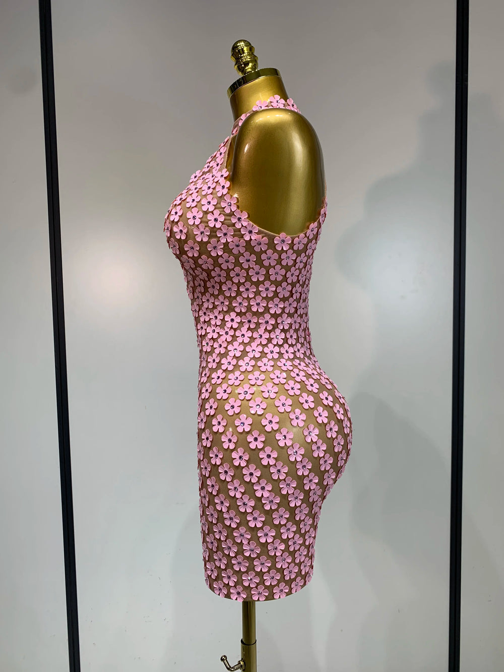 Floral halter mini dress back view