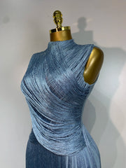 Sleeveless Tassel Turtleneck Bandage Maxi Dress