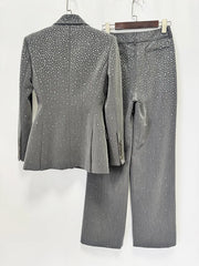 Grey Crystal Embellished Blazer and Pants Set