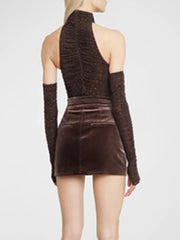 Brown dress with cut-out back and long sleeves