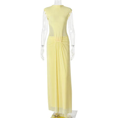 Mock Neck Draped See-Through Double-Layer Maxi Dress