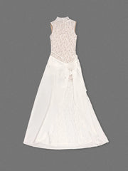 Lace Patchwork O-Neck Asymmetrical Maxi Dress