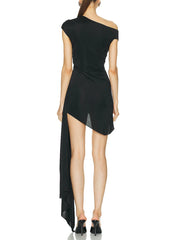 Statement patchwork mini dress with structured neckline