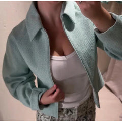 Tweed Zip Front Cropped Jacket