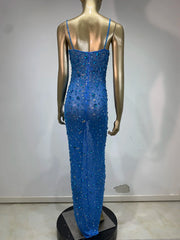 Rhinestone Mesh Embellished Spaghetti Strap Maxi Dress