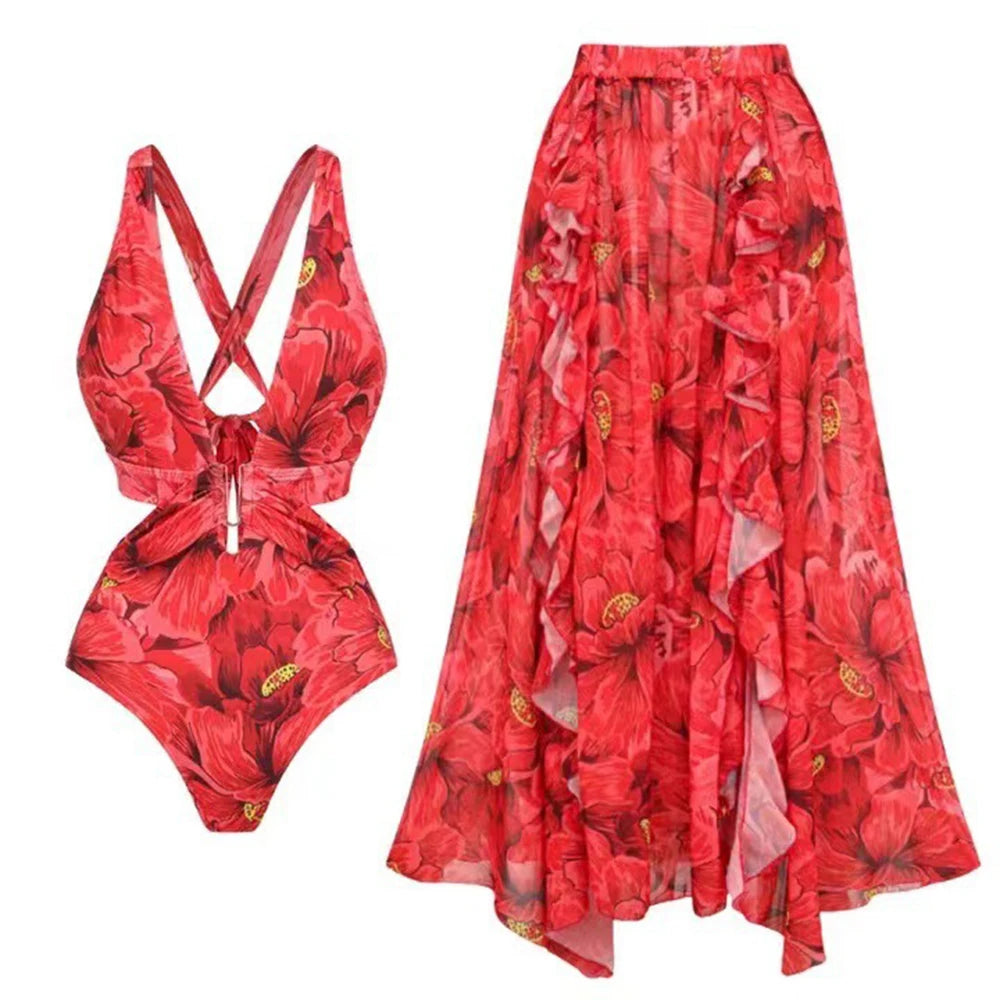 Floral print bikini set with criss-cross straps