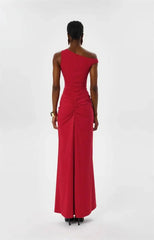 Red One-Shoulder High Split Metal Decor Maxi Dress