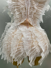 Feather Embellished Crystal Neck Wings Mini Dress