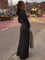 Polka Dot Printed Long Sleeve Maxi Dress
