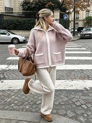 Textured Zip Front Collar Coat