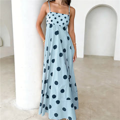Light blue polka dot maxi dress with spaghetti straps