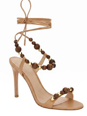 Beaded Ankle Strap Stiletto Sandals