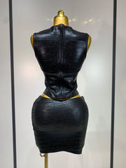 Metallic Bandage Mock Neck Tank Top and Mini Skirt Set