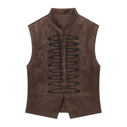 Decorative knot button vest top front view
