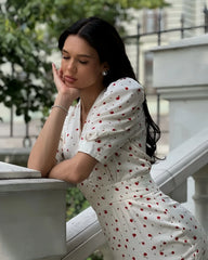 Half-Sleeve Polka Dot Midi Dress