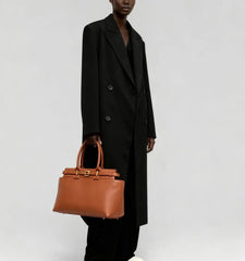 Microfiber Leather Structured Top-Handle Tote Bag – Black & Tan