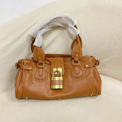 Gold Lock Leather Tote Bag