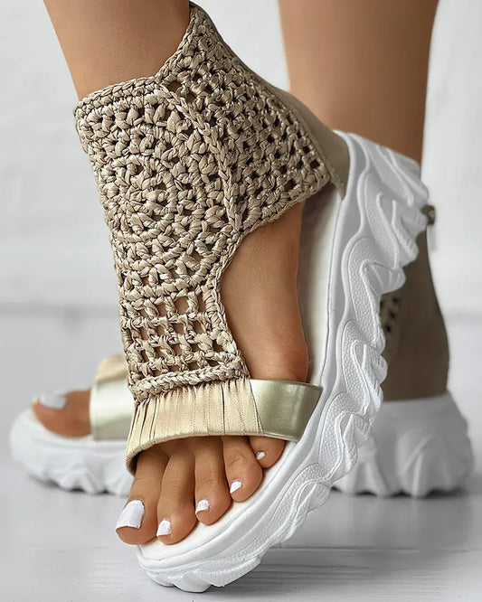Braided Geometric Wedge Sandals Knitted Elastic Platform Shoes