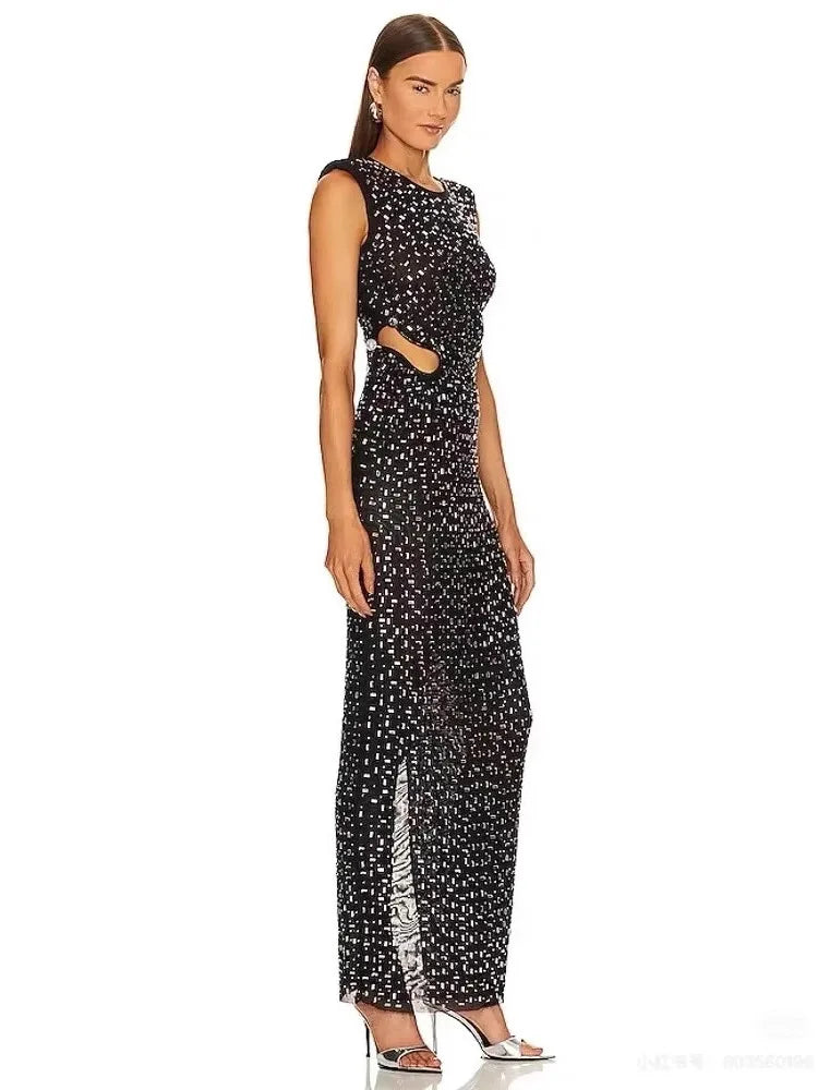 Sequin cutout sleeveless maxi dress side view