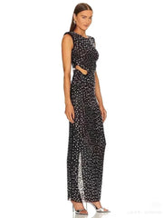 Sequin cutout sleeveless maxi dress side view
