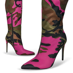 Pointed Toe Thigh High Camouflage Boots