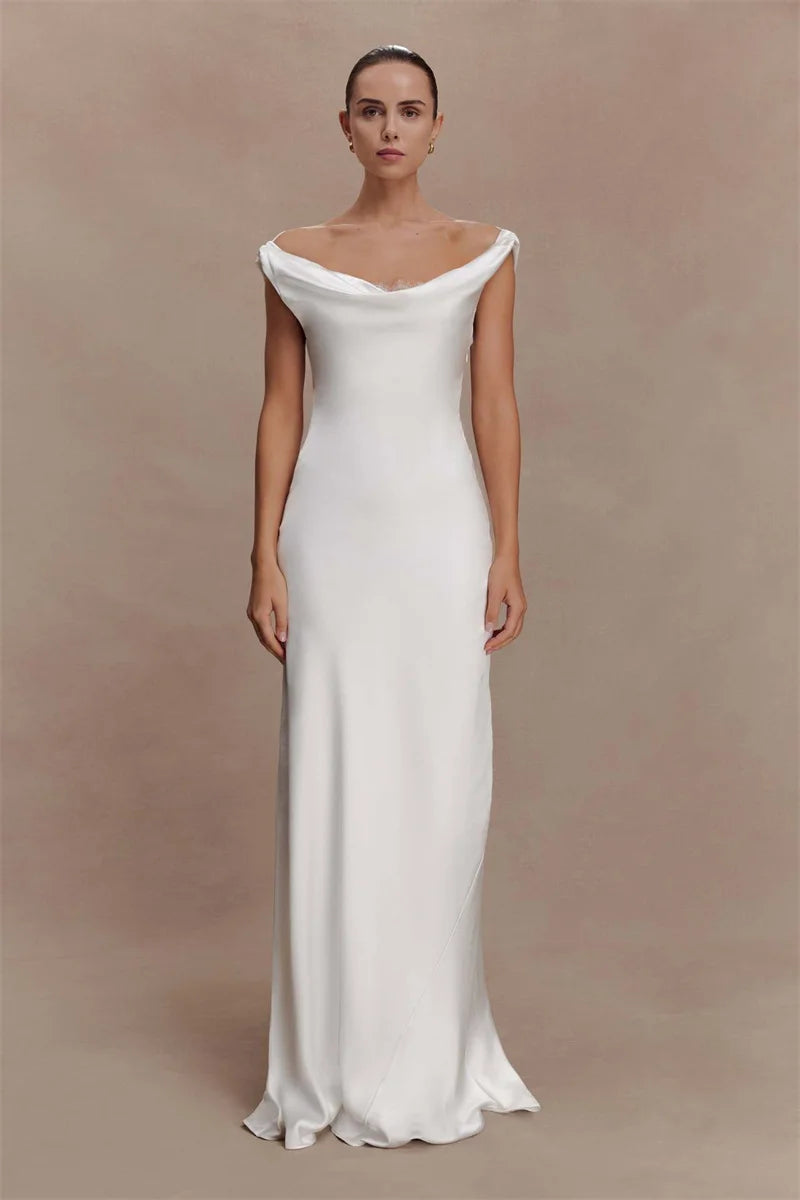 Off-shoulder cowl neck maxi dress in white