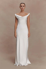 Off-shoulder cowl neck maxi dress in white