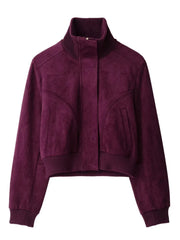 Stand Collar Ribbed Bomber Jacket