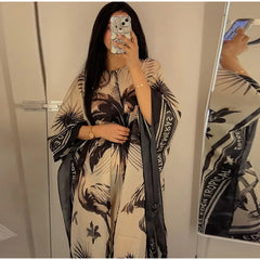 Printed Caftan Satin Maxi Dress