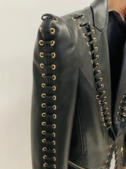 Lace-Up Embellished Fitted Blazer