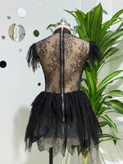 Black Lace Ruffle Sleeve Mini Dress