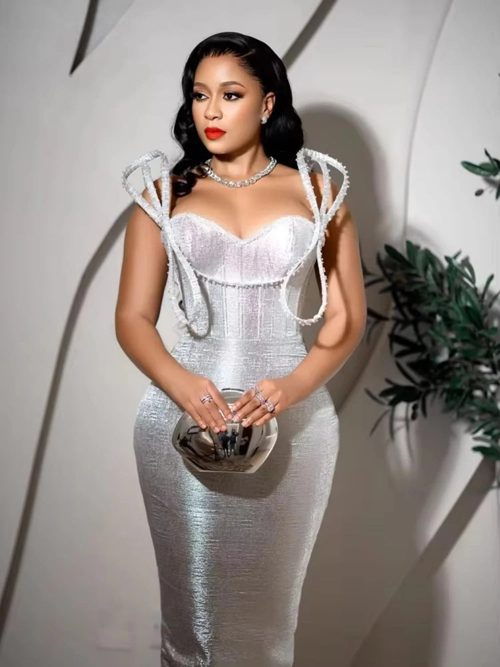 Metallic sheath corset dress with spaghetti straps