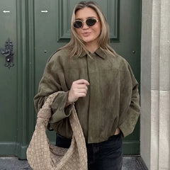 Faux Suede Cropped Bomber Jacket