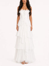 Strapless ruffled tiered maxi dress front view