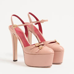 Pink platform buckle strap stiletto sandals