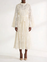 White lace bell sleeve midi dress