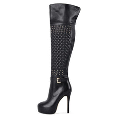 Quilted Over The Knee High Heel Boots