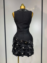 3d Flower Detail V-Neck Sleeveless Bandage Mini Gown