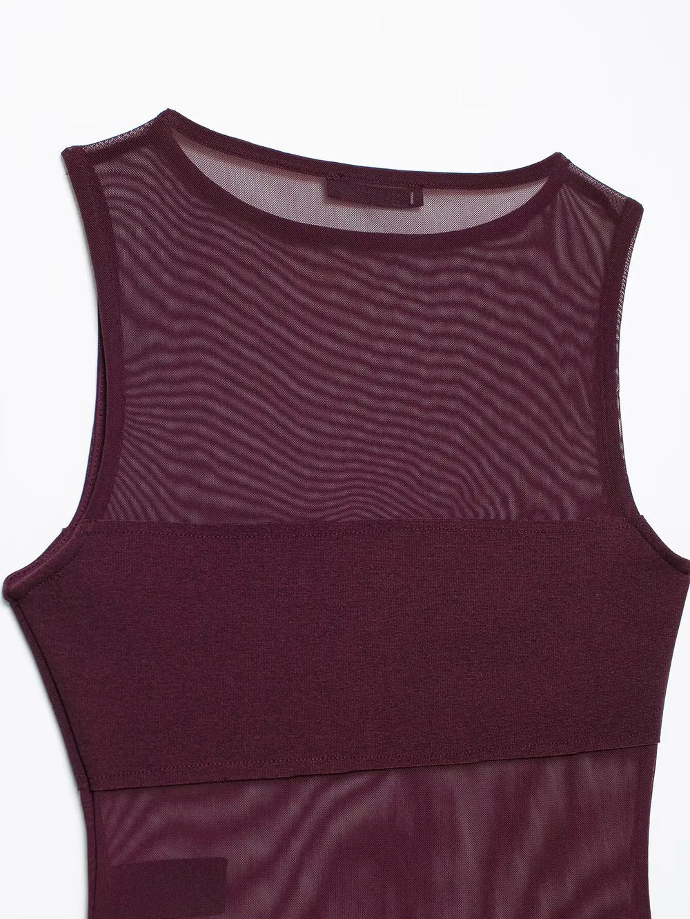 Maroon sleeveless top with mesh back on a white background